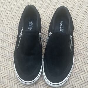 Black Suede Ralph Lauren Sneakers w/ side zippers Size 7